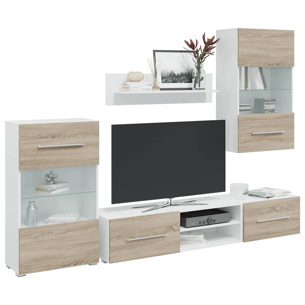 3324231_1.jpg vidaXL 5-dielne TV skrinky s LED osvetlením, dub sonoma, intenzívne drevo – Obrázok 1