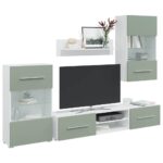 vidaXL 5-dielne TV skrinky s LED osvetlením, olivovozelené, intenzívne drevo