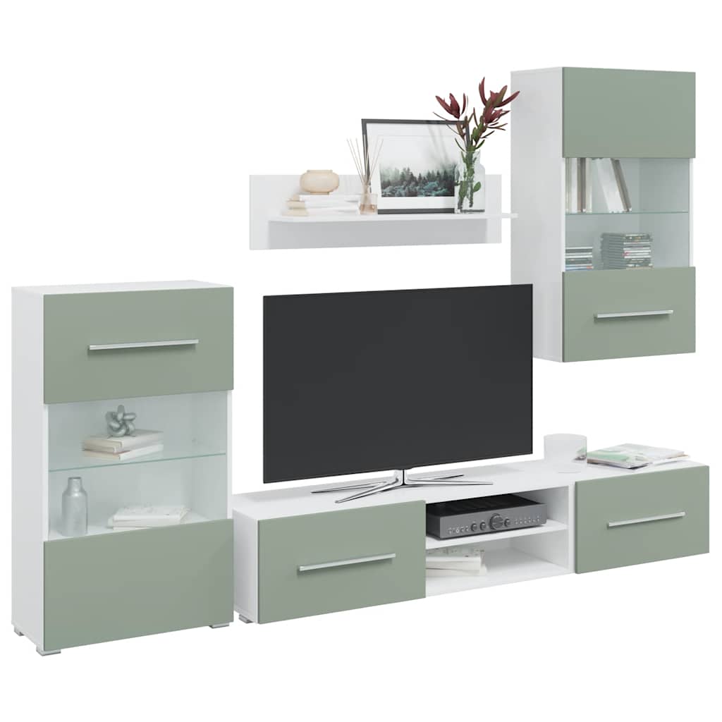 3324232_1.jpg vidaXL 5-dielne TV skrinky s LED osvetlením, olivovozelené, intenzívne drevo – Obrázok 1