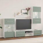 vidaXL 5-dielne TV skrinky s LED osvetlením, olivovozelené, intenzívne drevo – Obrázok 3