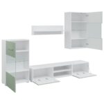 vidaXL 5-dielne TV skrinky s LED osvetlením, olivovozelené, intenzívne drevo – Obrázok 6