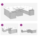 vidaXL 10-dielna záhradná súprava pohoviek s vankúšmi, sivá, polyratan, akácia – Obrázok 7