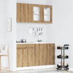 vidaXL 4-dielna súprava kuchynských skriniek Lyon z dubového dreva Artisan, intenzívne drevo