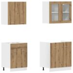 vidaXL 4-dielna súprava kuchynských skriniek Lyon z dubového dreva Artisan, intenzívne drevo – Obrázok 4