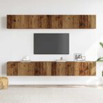 vidaXL 4-dielna nástenná TV skrinka, staré drevo 100x30x30 cm – Obrázok 3