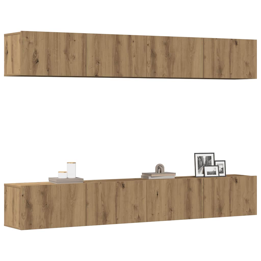 3328946_1.jpg vidaXL 4-dielna nástenná TV skrinka, dubový drevený remeselník, 100x30x30 cm – Obrázok 1