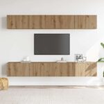 vidaXL 4-dielna nástenná TV skrinka, dubový drevený remeselník, 100x30x30 cm – Obrázok 3
