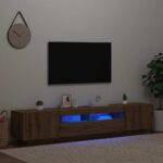 vidaXL TV skrinka s LED svetlami, dubový drevený remeselník, 200x35x40 cm, imitácia dreva – Obrázok 3
