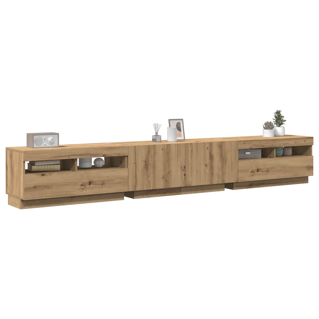 3329168_1.jpg vidaXL TV skrinka s LED svetlami, dubový drevený remeselník, 260x35x40 cm, imitácia dreva – Obrázok 1