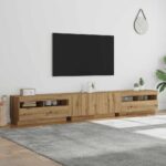 vidaXL TV skrinka s LED svetlami, dubový drevený remeselník, 260x35x40 cm, imitácia dreva – Obrázok 4