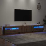 vidaXL TV skrinka s LED svetlami, dubový drevený remeselník, 260x35x40 cm, imitácia dreva – Obrázok 5