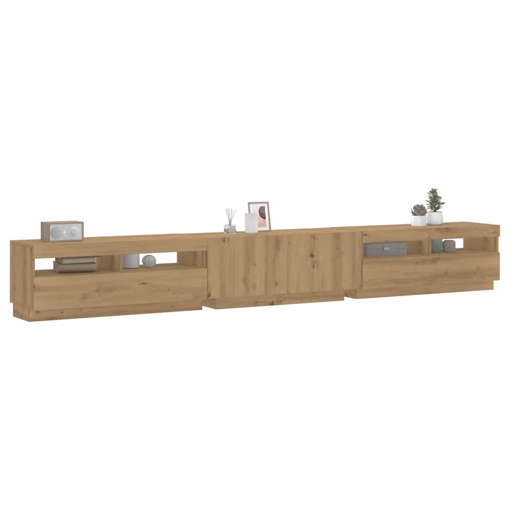 3329170_1.jpg vidaXL TV skrinka s LED svetlami, dubový drevený remeselník, 300x35x40 cm, umelé drevo – Obrázok 1