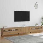 vidaXL TV skrinka s LED svetlami, dubový drevený remeselník, 300x35x40 cm, umelé drevo – Obrázok 4