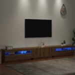 vidaXL TV skrinka s LED svetlami, dubový drevený remeselník, 300x35x40 cm, umelé drevo – Obrázok 5