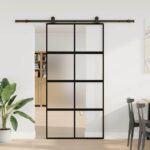 vidaXL Posuvné dvere so sadou kovania 102,5x205 cm tvrdené sklo a hliník – Obrázok 2