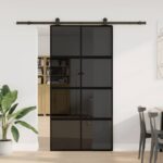 vidaXL Posuvné dvere so sadou kovania 102,5x205 cm tvrdené sklo a hliník – Obrázok 2