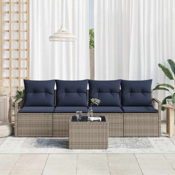 vidaXL Sada pohoviek 5 pcs Sivá a modrá polyratan – Obrázok 3