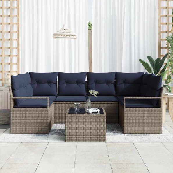 vidaXL Sada pohoviek 7 pcs Sivá a modrá polyratan – Obrázok 3