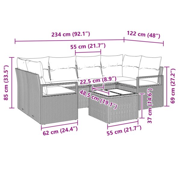 vidaXL Sada pohoviek 7 pcs Sivá a modrá polyratan – Obrázok 9