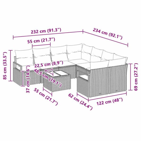 vidaXL Sada pohoviek s vankúšom 9 pcs Čierna a tyrkysová polyratan – Obrázok 4