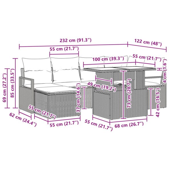 vidaXL Súprava záhradných pohoviek 7 pcs Čierna a modrá Poly ratan – Obrázok 12
