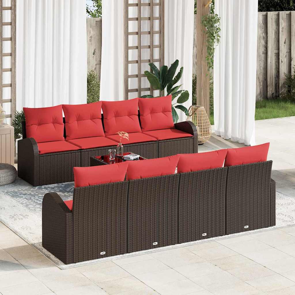 3354643_1.jpg vidaXL Sada pohoviek s vankúšom 9 pcs Beige a Červená polyratan – Obrázok 1