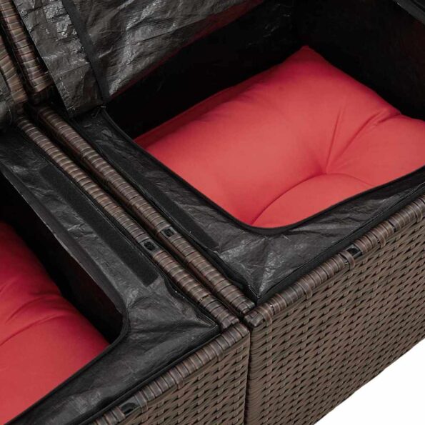 vidaXL Sada pohoviek s vankúšom 4 pcs Hnedá a červená polyratan – Obrázok 7