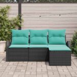 vidaXL Sada pohoviek s vankúšom 4 pcs Čierna a tyrkysová polyratan – Obrázok 3