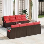 vidaXL Sada pohoviek s vankúšom 9 pcs Beige a Červená polyratan