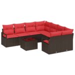 vidaXL Sada pohoviek s vankúšom 9 pcs Beige a Červená polyratan – Obrázok 2