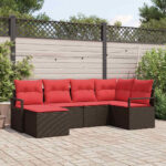 vidaXL Sada pohoviek s vankúšom 6 pcs Hnedá a červená polyratan