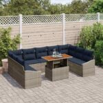 vidaXL Súprava záhradných pohoviek s úložiskom 10 pcs Sivá Poly ratan – Obrázok 3