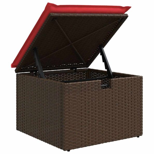 vidaXL Sada pohoviek s vankúšom s úložiskom Hnedá a červená polyratan – Obrázok 9