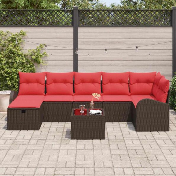 vidaXL Sada pohoviek s vankúšom 8 pcs Hnedá a červená polyratan – Obrázok 3