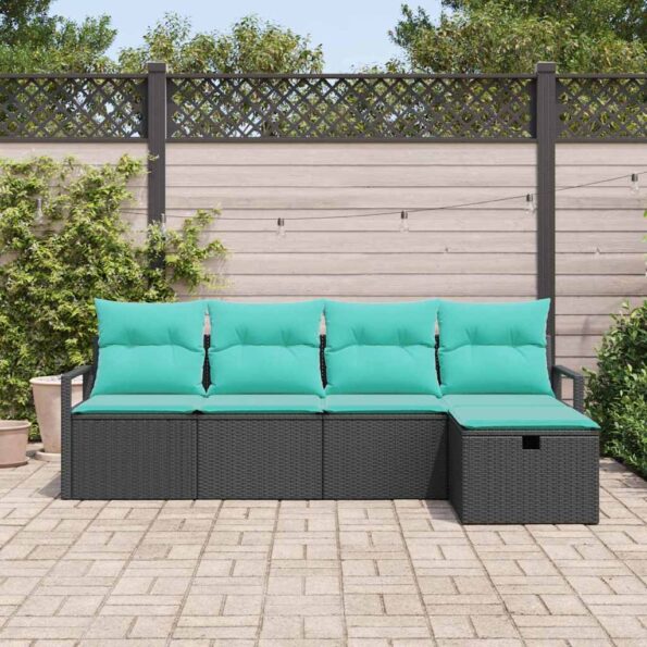 vidaXL Sada pohoviek s vankúšom 5 pcs Čierna a tyrkysová polyratan – Obrázok 3