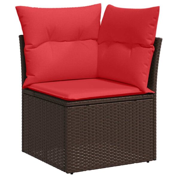 vidaXL Sada pohoviek s vankúšom s úložiskom Hnedá a červená polyratan – Obrázok 8