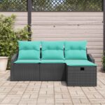 vidaXL Sada pohoviek s vankúšom s úložiskom 4 pcs Čierna Poly ratan – Obrázok 3