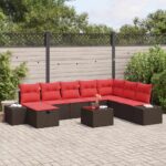 vidaXL Súprava záhradných pohoviek s vankúšom 9 pcs Hnedá polyratan