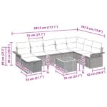 vidaXL Súprava záhradných pohoviek s vankúšom 9 pcs Sivá polyratan – Obrázok 11