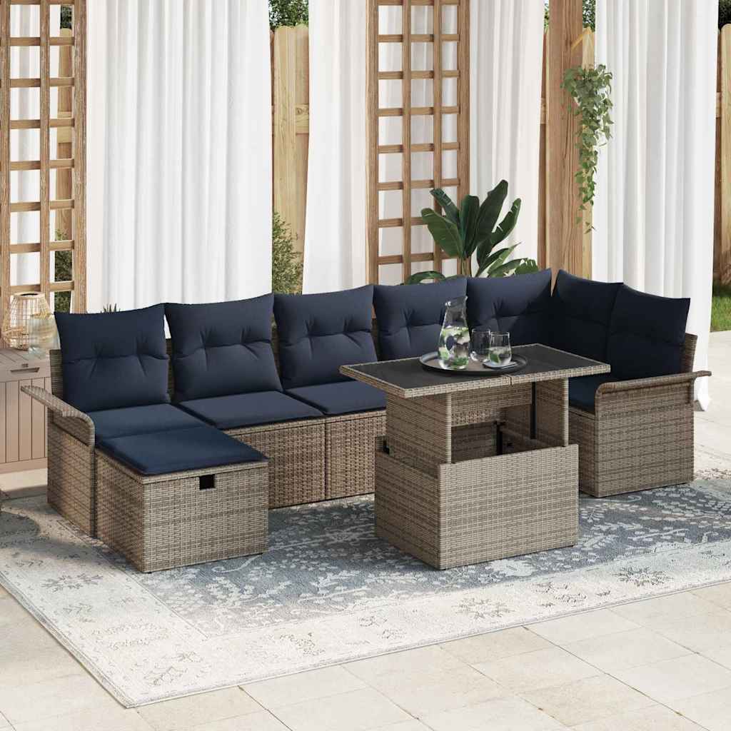 3359692_1.jpg vidaXL Súprava záhradných pohoviek s vankúšom 8 pcs Sivá Poly ratan – Obrázok 1