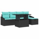 vidaXL Súprava záhradných pohoviek s vankúšom 6 pcs Čierna Poly ratan – Obrázok 2