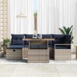 vidaXL Súprava záhradných pohoviek s vankúšom 7 pcs Sivá polyratan – Obrázok 3