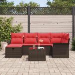 vidaXL Súprava záhradných pohoviek s vankúšom 7 pcs Poly ratan – Obrázok 3