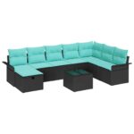 vidaXL Súprava záhradných pohoviek s vankúšom 9 pcs Čierna Poly ratan – Obrázok 2