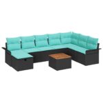 vidaXL Súprava záhradných pohoviek s vankúšom 9 pcs Čierna Poly ratan – Obrázok 2