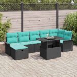 vidaXL Súprava záhradných pohoviek s vankúšom 8 pcs Čierna Poly ratan