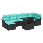 vidaXL Súprava záhradných pohoviek s vankúšom 8 pcs Čierna Poly ratan – Obrázok 2
