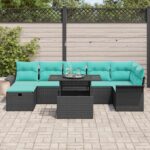 vidaXL Súprava záhradných pohoviek s vankúšom 8 pcs Čierna Poly ratan – Obrázok 3