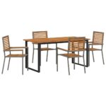 vidaXL Záhradný jedálenský set 5 pcs Sivá Pevné akáciové drevo – Obrázok 2