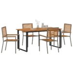 vidaXL Záhradný jedálenský set 5 pcs Sivá Pevné akáciové drevo – Obrázok 3